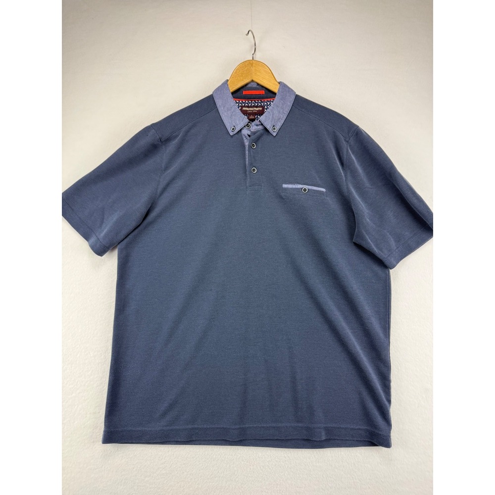 Johnston &‎ Murphy Polo Shirt Mens Large Blue Short Sleeve Button Down Collar